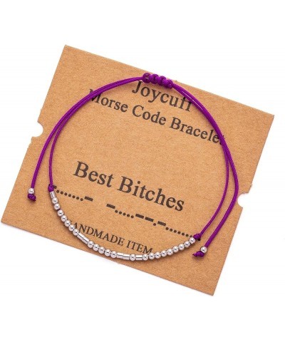 Morse Code Bracelets for Women Unique Funny Gifts for Women Her Handmade Silk Wrap Jewelry Best B**t**hes-purple $10.58 Brace...