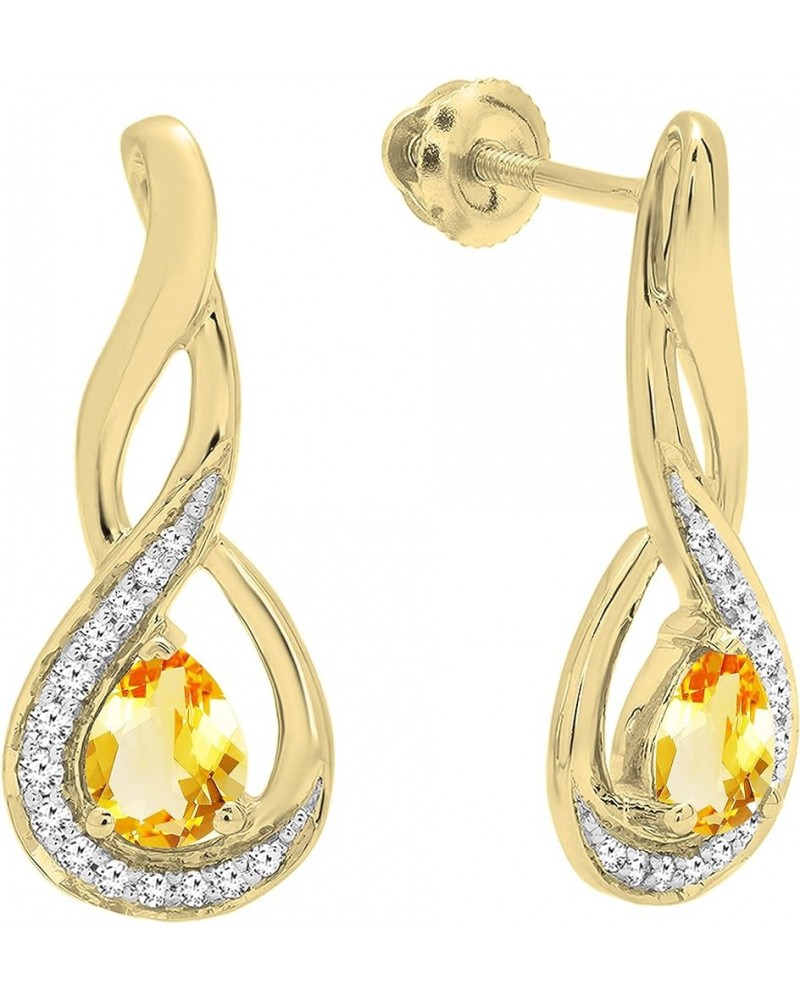 5X4 MM Each Pear Gemstone & Round Diamond Ladies Infinity Teardrop Earrings, Available In 10K/14K/18K Gold Citrine in 10K Yel...