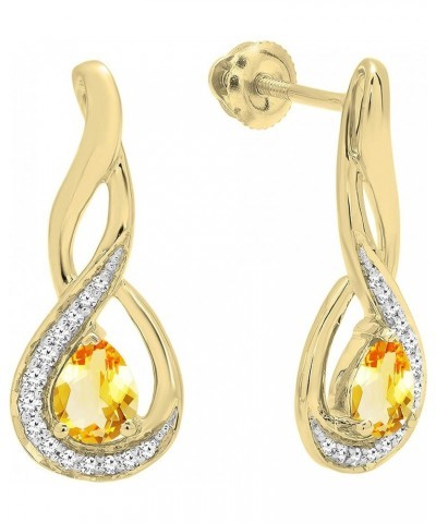 5X4 MM Each Pear Gemstone & Round Diamond Ladies Infinity Teardrop Earrings, Available In 10K/14K/18K Gold Citrine in 10K Yel...