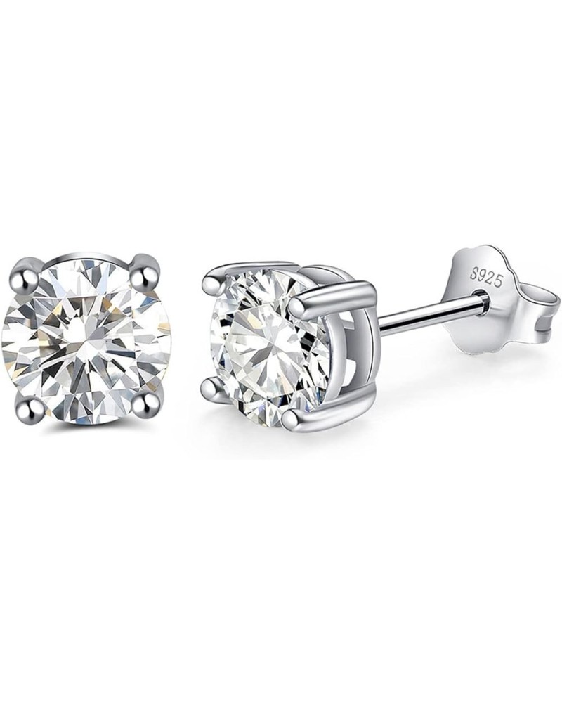 S925 Sterling Silver Cut Cubic Zirconia Round Stud Earrings for Women，Birthday Stone CZ Studs Ear Piercing Earrings Hypoaller...