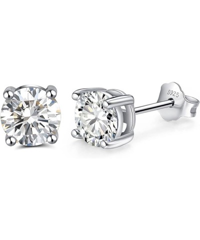 S925 Sterling Silver Cut Cubic Zirconia Round Stud Earrings for Women，Birthday Stone CZ Studs Ear Piercing Earrings Hypoaller...