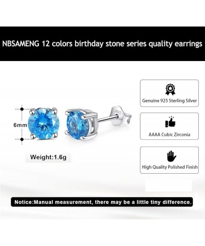 S925 Sterling Silver Cut Cubic Zirconia Round Stud Earrings for Women，Birthday Stone CZ Studs Ear Piercing Earrings Hypoaller...