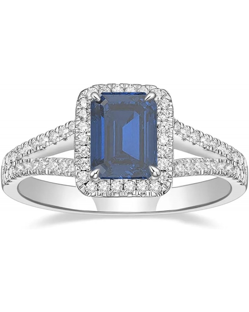 10K 14K 18K Gold Natural Diamond Sapphire Engagement Ring for Women Emerald Cut Blue Sapphire Diamond Rings Sapphire Diamond ...