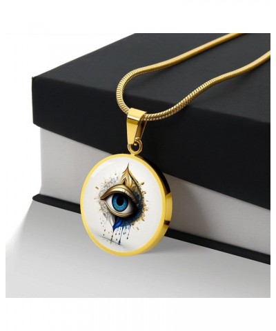 Evil Eye Necklace For Women Protection, Spiritual Jewelry, Personalized Gifts Glass Pendant Charm Engraved Gold or Silver D07...