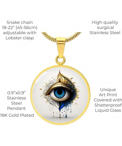 Evil Eye Necklace For Women Protection, Spiritual Jewelry, Personalized Gifts Glass Pendant Charm Engraved Gold or Silver D07...