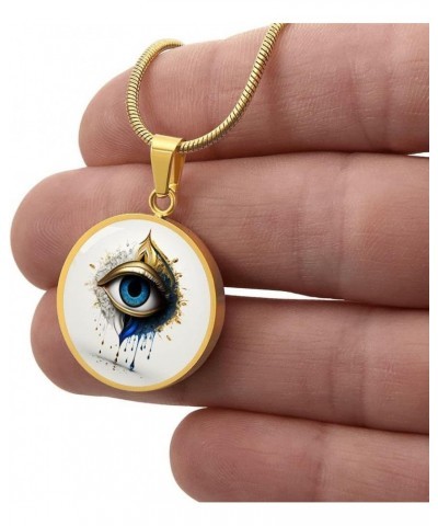 Evil Eye Necklace For Women Protection, Spiritual Jewelry, Personalized Gifts Glass Pendant Charm Engraved Gold or Silver D07...