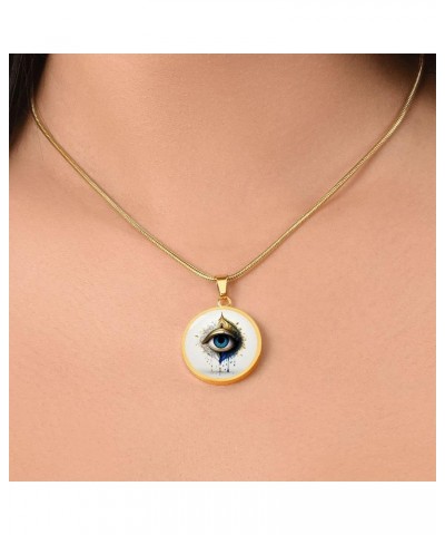 Evil Eye Necklace For Women Protection, Spiritual Jewelry, Personalized Gifts Glass Pendant Charm Engraved Gold or Silver D07...