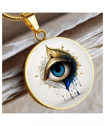 Evil Eye Necklace For Women Protection, Spiritual Jewelry, Personalized Gifts Glass Pendant Charm Engraved Gold or Silver D07...