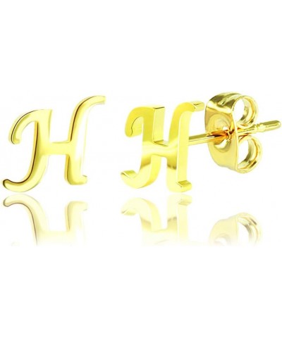 Stainless Steel Tiny Initial Stud Earrings for Girls Women Gold Silver Initial 26 Letters Alphabet Earrings H - Gold $8.24 Ea...