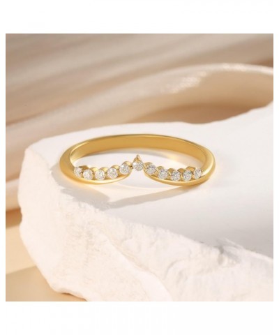 Solid 10K/14K/18K Gold Marquise Shape/V-shaped Curved Chevron Leaf Rings for Women,Moissanite Stackable Rings Wedding Band St...