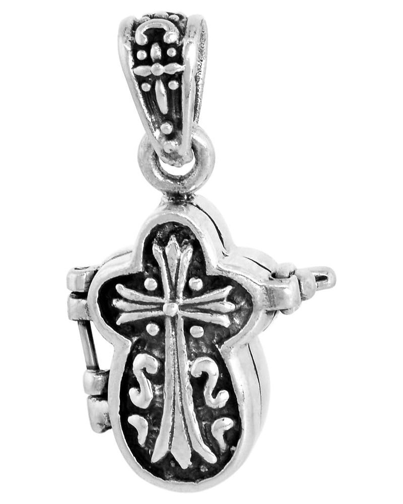 Sterling Silver Prayer Box Necklace Cross Shaped Motif 5/8 inch with 2mm Rolo Chain Pendent-No-Chain $19.77 Necklaces