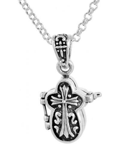 Sterling Silver Prayer Box Necklace Cross Shaped Motif 5/8 inch with 2mm Rolo Chain Pendent-No-Chain $19.77 Necklaces