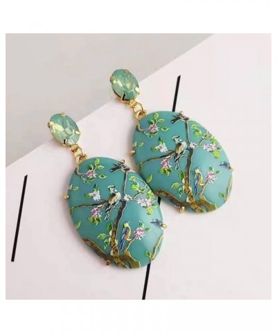 Boho Acrylic Resin Crystal Oval Dangle Earrings Colorful Printed Flower Birds Tree Statement Drop Earrings for Women Girls Gr...