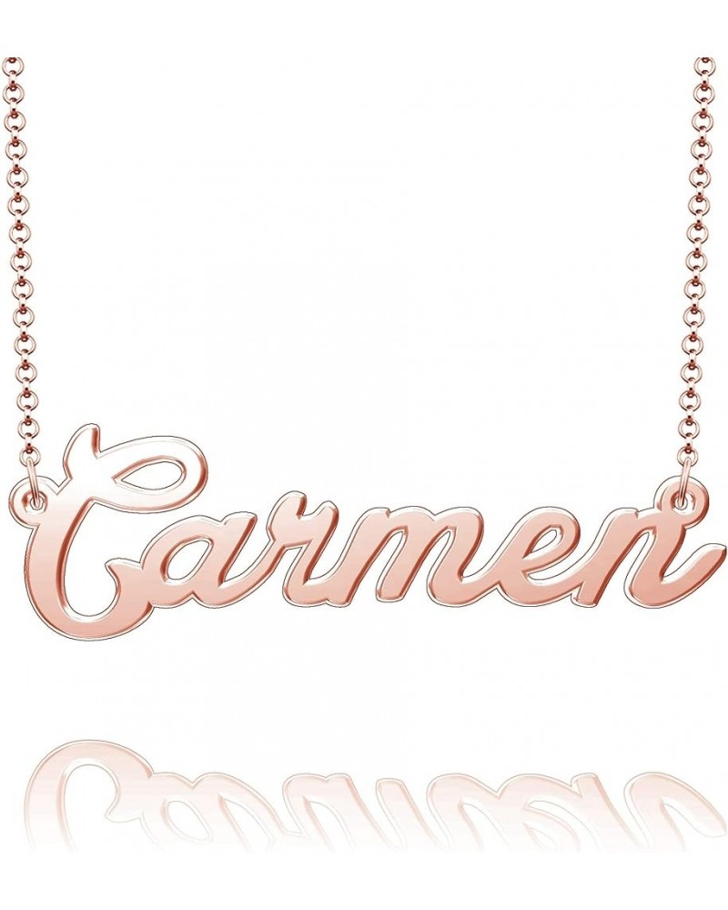 Sterling Silver Pendant Customized Plate Personalized Name Necklace Gift for Women Couple Carmen Rose Gold $10.49 Necklaces