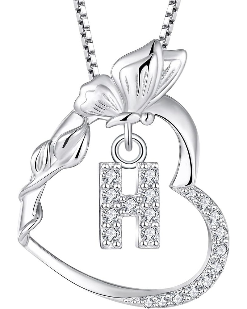 Women's Butterfly Initial Necklace 925 Sterling Silver Love Heart Letter Pendant A-Z Alphabet Necklace Letter-H $35.74 Necklaces