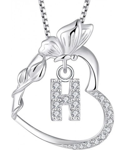 Women's Butterfly Initial Necklace 925 Sterling Silver Love Heart Letter Pendant A-Z Alphabet Necklace Letter-H $35.74 Necklaces