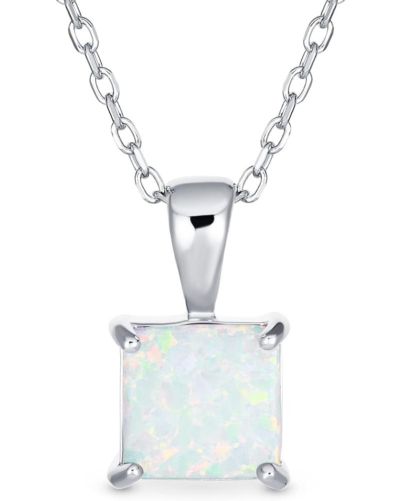 Traditional Dainty 1.25 CT Square Solitaire Princess Cut Blue White Orange Created Opal Gemstone Pendant Necklace For Women T...