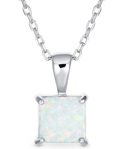 Traditional Dainty 1.25 CT Square Solitaire Princess Cut Blue White Orange Created Opal Gemstone Pendant Necklace For Women T...