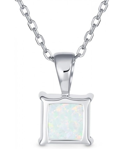 Traditional Dainty 1.25 CT Square Solitaire Princess Cut Blue White Orange Created Opal Gemstone Pendant Necklace For Women T...