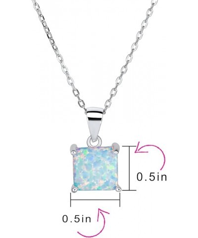 Traditional Dainty 1.25 CT Square Solitaire Princess Cut Blue White Orange Created Opal Gemstone Pendant Necklace For Women T...