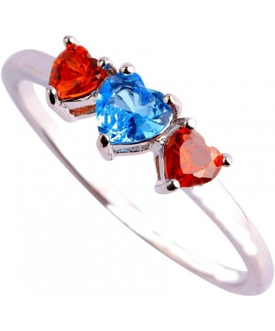 925 Sterling Silver Plated 3 Heart Shape Filled Ruby Spinel Forever Love Wedding Ring for Women US7 A_Blue $4.55 Others