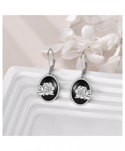 Black Onyx Drop Earrings Sterling Silver Rose Flower Leverback Oval Dangle Earrings Jewelry Gifts for Women Girls $20.51 Earr...