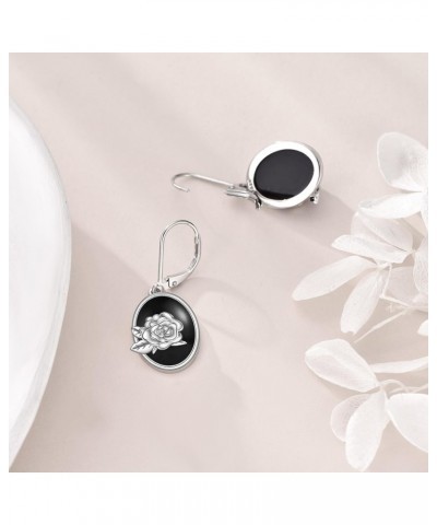 Black Onyx Drop Earrings Sterling Silver Rose Flower Leverback Oval Dangle Earrings Jewelry Gifts for Women Girls $20.51 Earr...