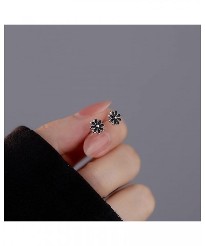 2 Packs Black and White Daisy Flower Mini Stud Earrings for Women Little Girls Dainty 925 Sterling Silver Hypoallergenic Cart...