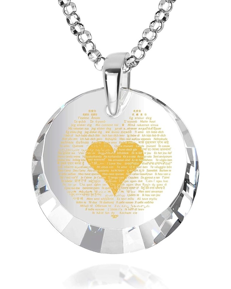 120 Languages I Love You Necklace for Women Pure Gold Inscribed in Miniature Text on Sparkling Brilliant Cut Round Cubic Zirc...