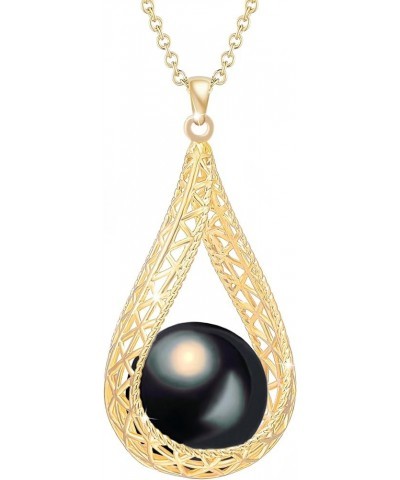 14MM Big Pearl Pendant Necklaces for Women Glod Plated Costume Jewelry Black-14K Gold $12.73 Necklaces