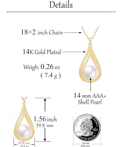 14MM Big Pearl Pendant Necklaces for Women Glod Plated Costume Jewelry Black-14K Gold $12.73 Necklaces