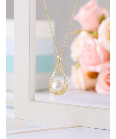 14MM Big Pearl Pendant Necklaces for Women Glod Plated Costume Jewelry Black-14K Gold $12.73 Necklaces