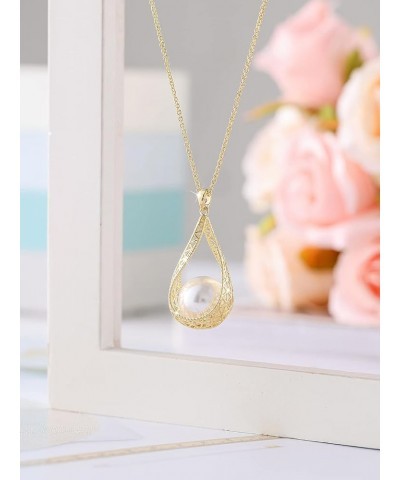 14MM Big Pearl Pendant Necklaces for Women Glod Plated Costume Jewelry Black-14K Gold $12.73 Necklaces