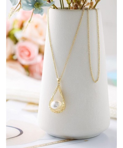 14MM Big Pearl Pendant Necklaces for Women Glod Plated Costume Jewelry Black-14K Gold $12.73 Necklaces