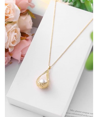 14MM Big Pearl Pendant Necklaces for Women Glod Plated Costume Jewelry Black-14K Gold $12.73 Necklaces