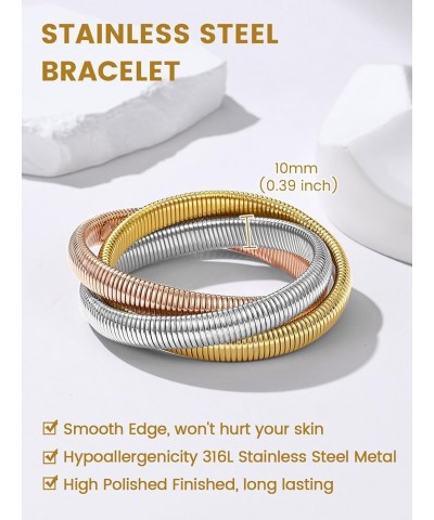 GoldChic Jewelry Stainless Steel Stretch Link Chain Bracelet for Women, Flexible Wide Gold Wristband Bangle Bracelets, 10mm, ...