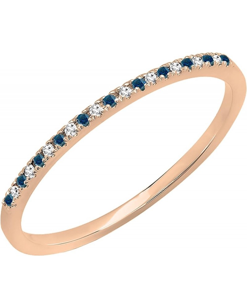 0.08 Carat (ctw) Alternate Round Blue & White Diamond Dainty Stackable Wedding Band for Her in 10K Gold 7.5 Rose Gold $79.25 ...