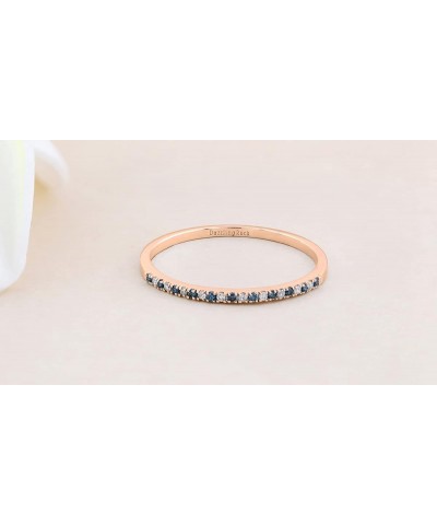 0.08 Carat (ctw) Alternate Round Blue & White Diamond Dainty Stackable Wedding Band for Her in 10K Gold 7.5 Rose Gold $79.25 ...