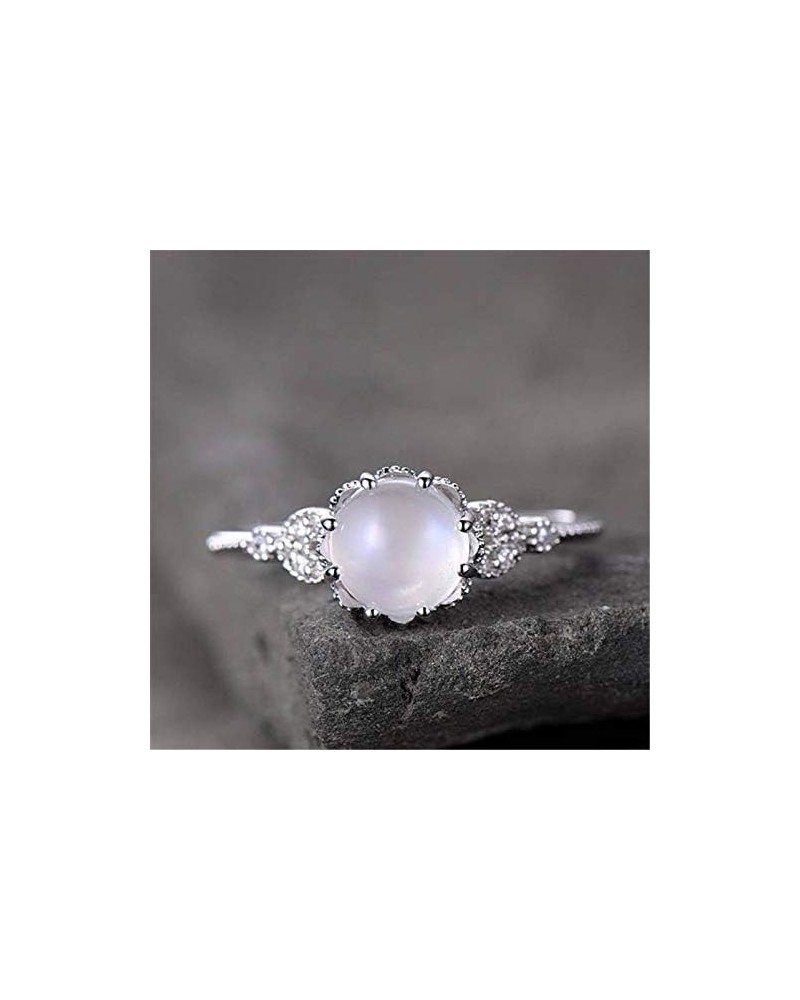 925 Sterling Silver Moonstone Ring Fire Opal Diamond Ring Transparent Elegant Moonstone Luxury Engagement Cocktail Party Wedd...