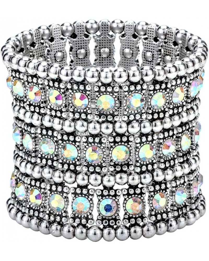 Womens Ballroom Rhinestone Stretch Cuff Bracelets Fit Wrist Circumference From 6.5" to 7.8" - Lead & Nickle Free Color-Changi...