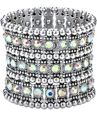 Womens Ballroom Rhinestone Stretch Cuff Bracelets Fit Wrist Circumference From 6.5" to 7.8" - Lead & Nickle Free Color-Changi...