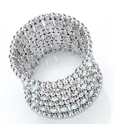 Womens Ballroom Rhinestone Stretch Cuff Bracelets Fit Wrist Circumference From 6.5" to 7.8" - Lead & Nickle Free Color-Changi...