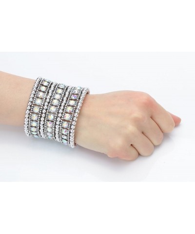 Womens Ballroom Rhinestone Stretch Cuff Bracelets Fit Wrist Circumference From 6.5" to 7.8" - Lead & Nickle Free Color-Changi...