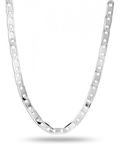 Solid 925 Sterling Silver Italian 3 MM, 4 MM Diamond-Cut Solid Flat Mariner Link Chain Necklace for Women Men with Lobster Cl...