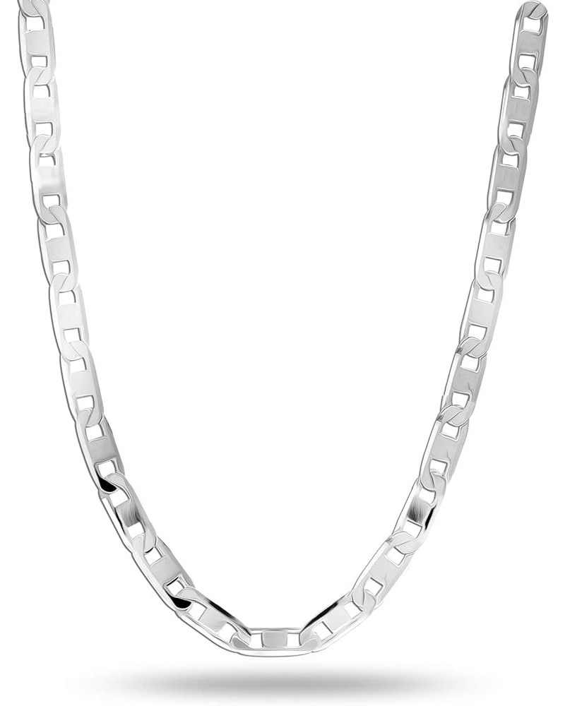 Solid 925 Sterling Silver Italian 3 MM, 4 MM Diamond-Cut Solid Flat Mariner Link Chain Necklace for Women Men with Lobster Cl...