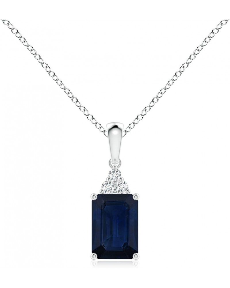 Natural Blue Sapphire Emerald Cut Pendant Necklace in Sterling Silver for Women, Girls with 18" Chain | September Birthstone ...