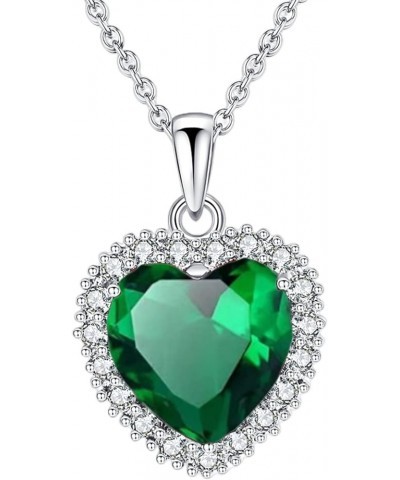 Classic Heart Pendant Gemstone Necklace | Crystal Cubic Zirconia Birthstone Ruby Emerald Sapphire Necklace| 18K Platinum Gold...