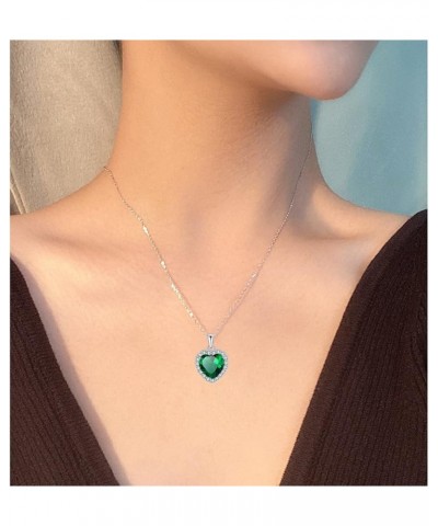 Classic Heart Pendant Gemstone Necklace | Crystal Cubic Zirconia Birthstone Ruby Emerald Sapphire Necklace| 18K Platinum Gold...