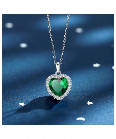 Classic Heart Pendant Gemstone Necklace | Crystal Cubic Zirconia Birthstone Ruby Emerald Sapphire Necklace| 18K Platinum Gold...