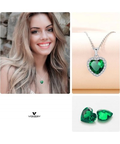 Classic Heart Pendant Gemstone Necklace | Crystal Cubic Zirconia Birthstone Ruby Emerald Sapphire Necklace| 18K Platinum Gold...